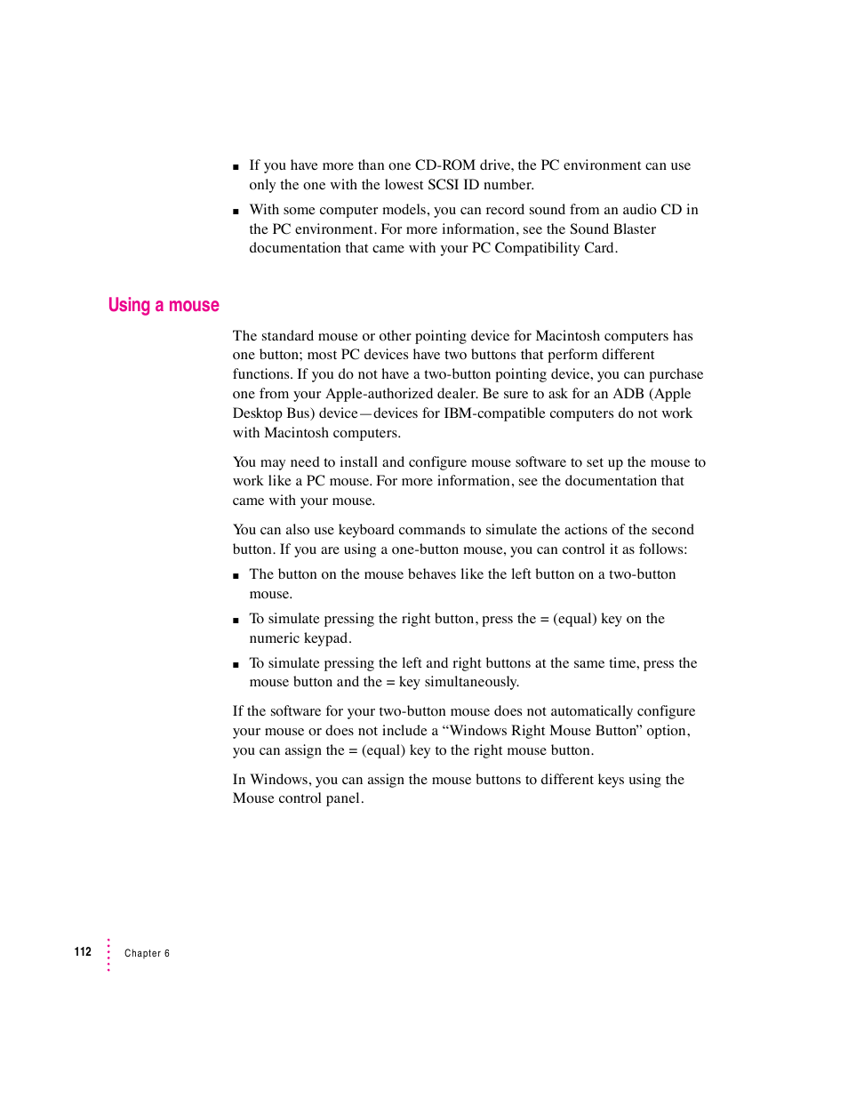 Using a mouse | Apple PC Compatibility Card 12-inch card User Manual | Page 126 / 222