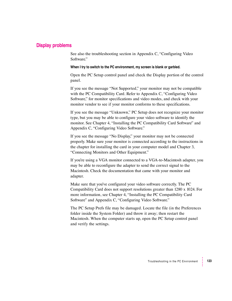 Display problems | Apple PC Compatibility Card 12-inch card User Manual | Page 137 / 222