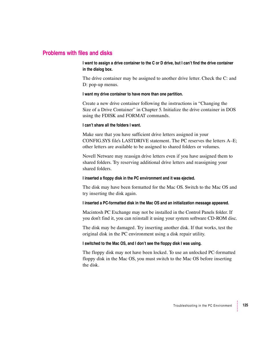 Problems with files and disks | Apple PC Compatibility Card 12-inch card User Manual | Page 139 / 222