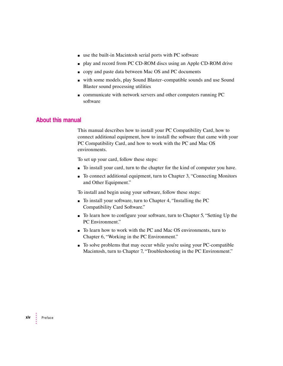 About this manual | Apple PC Compatibility Card 12-inch card User Manual | Page 14 / 222