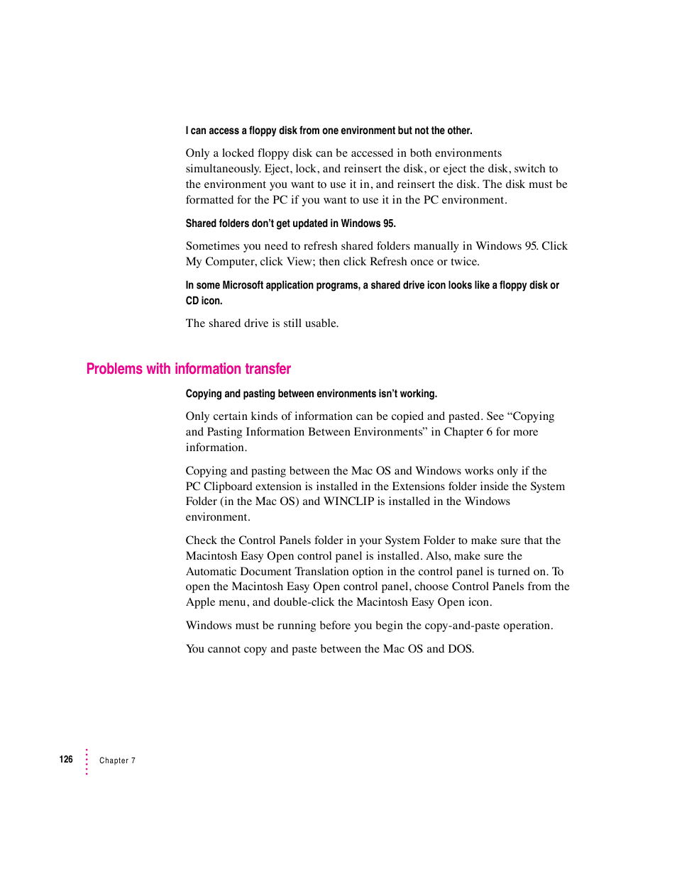 Problems with information transfer | Apple PC Compatibility Card 12-inch card User Manual | Page 140 / 222