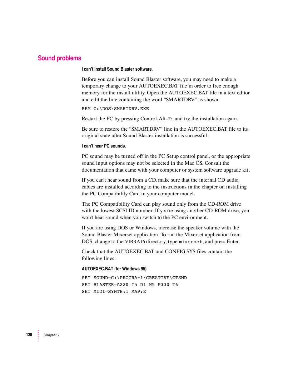 Sound problems | Apple PC Compatibility Card 12-inch card User Manual | Page 142 / 222