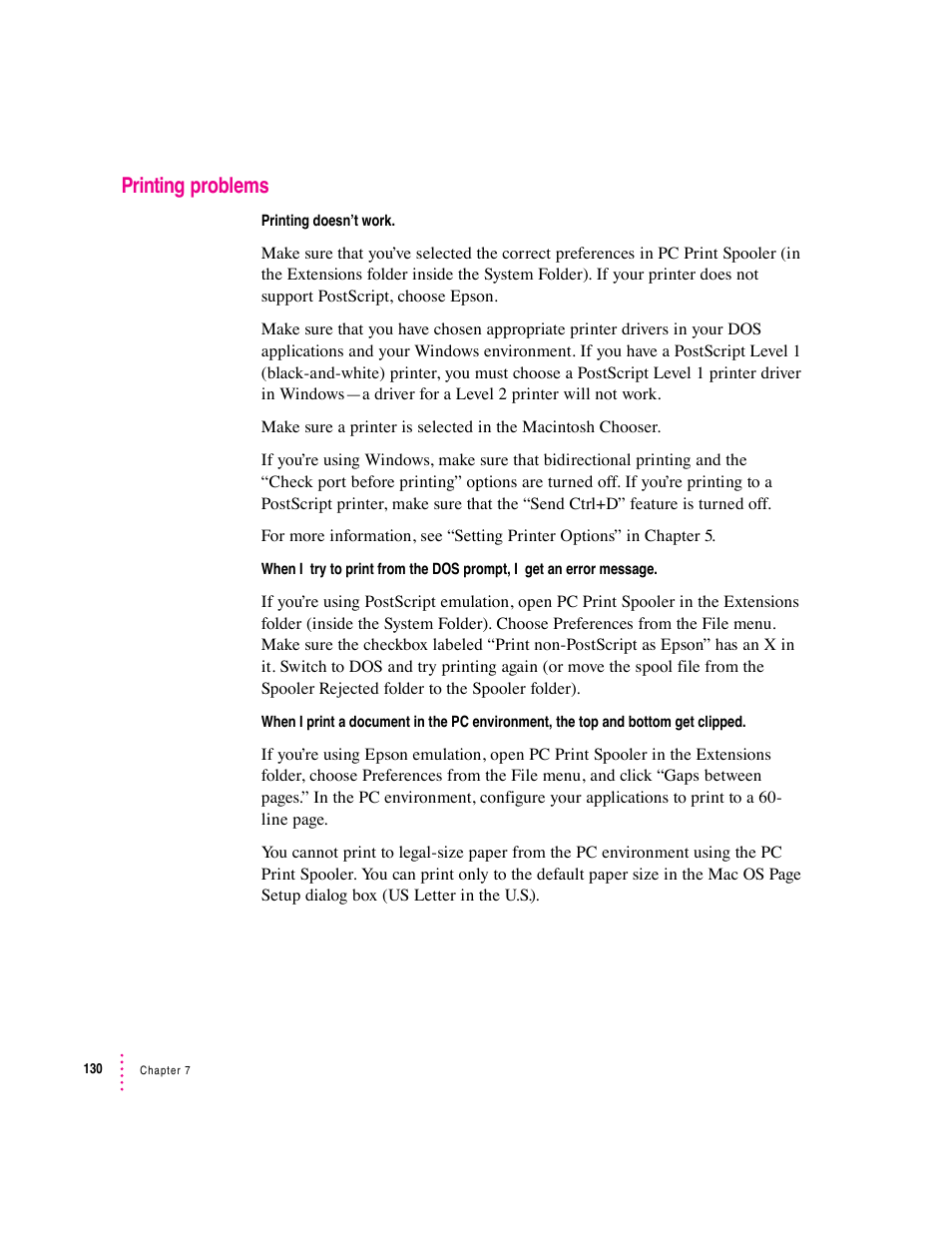 Printing problems | Apple PC Compatibility Card 12-inch card User Manual | Page 144 / 222