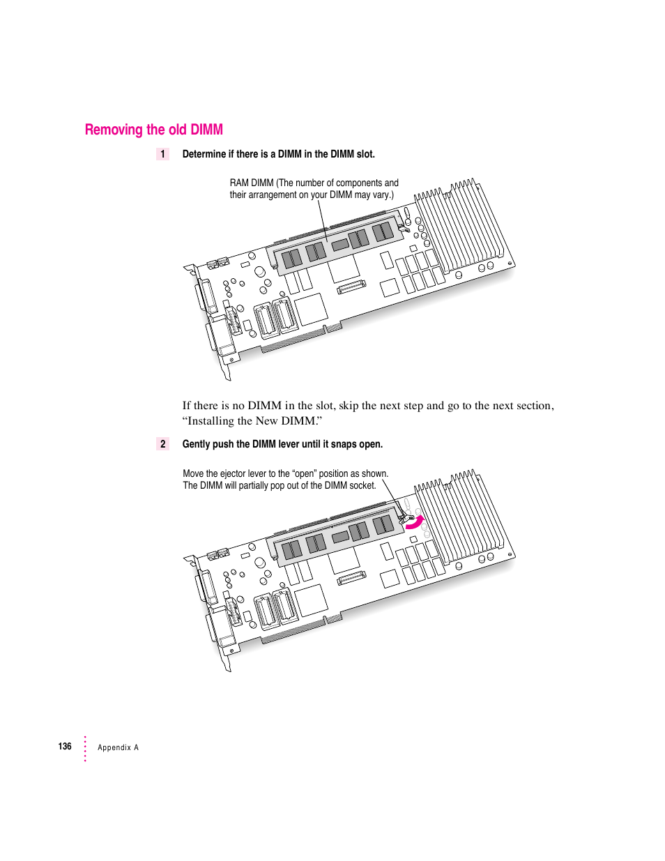 Removing the old dimm | Apple PC Compatibility Card 12-inch card User Manual | Page 150 / 222