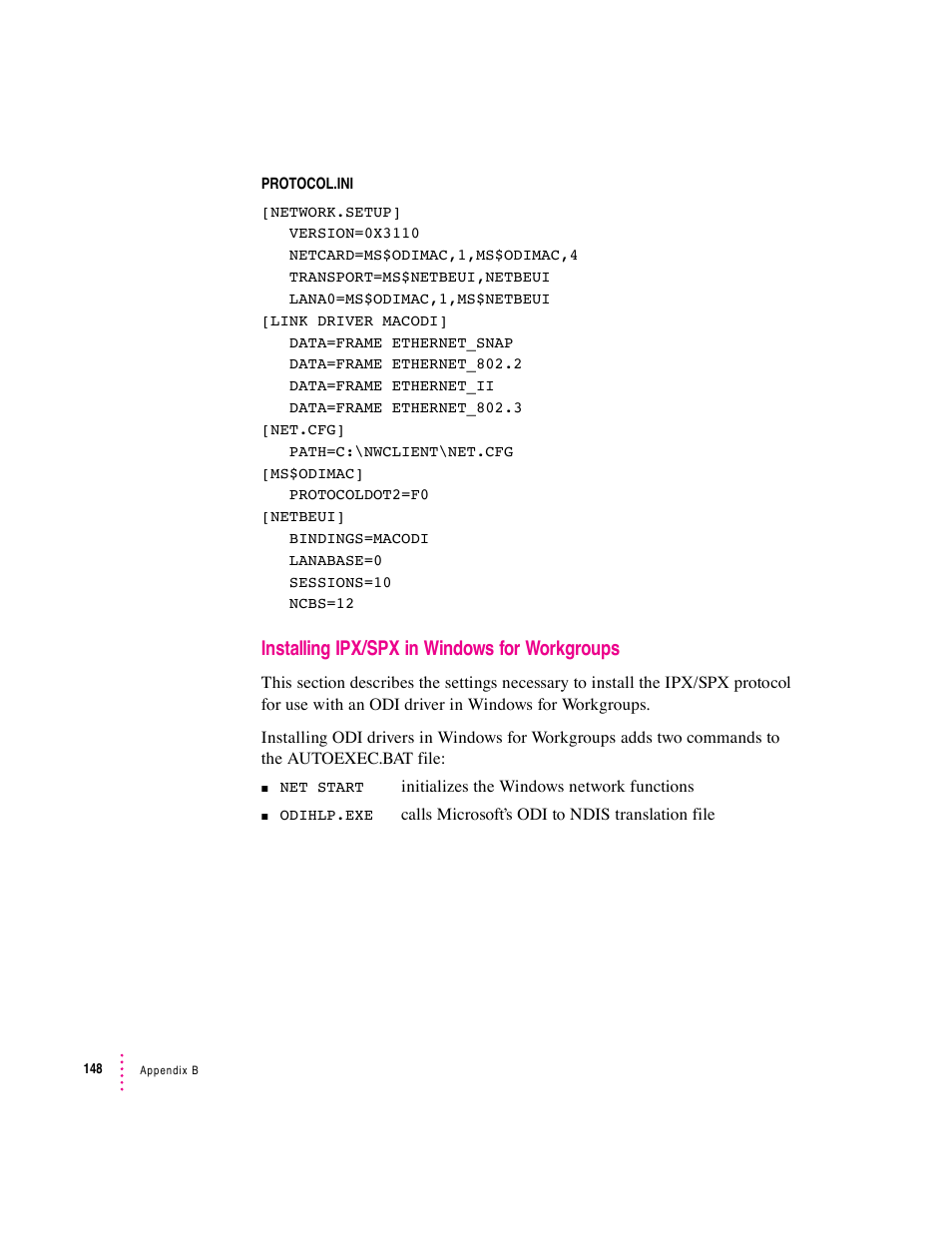 Installing ipx/spx in windows for workgroups | Apple PC Compatibility Card 12-inch card User Manual | Page 162 / 222