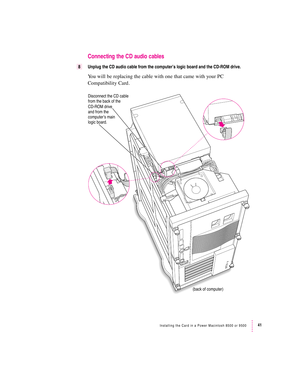 Connecting the cd audio cables | Apple PC Compatibility Card 12-inch card User Manual | Page 55 / 222