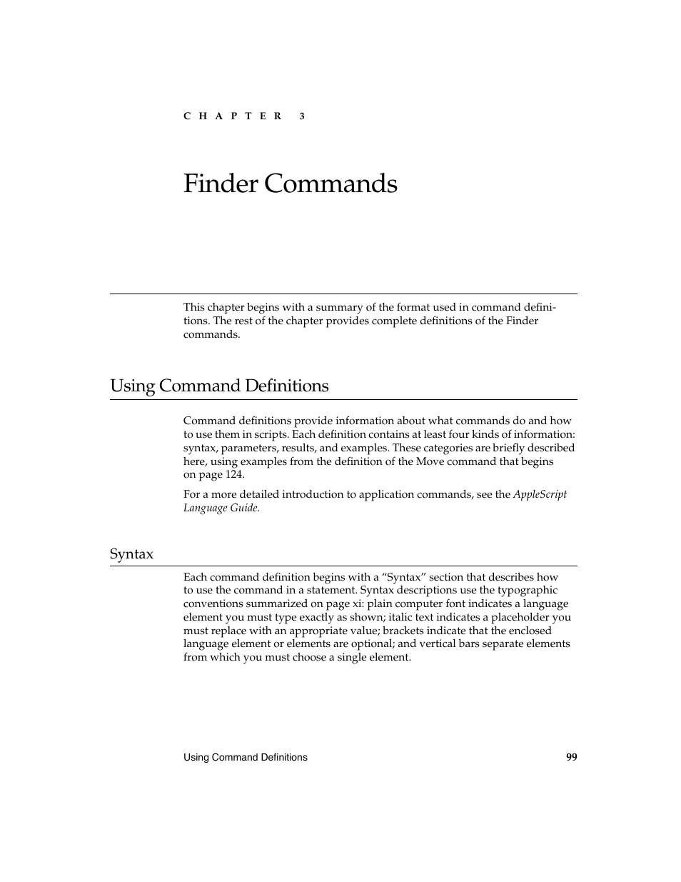 Finder commands 3, Using command definitions 3 | Apple AppleScript Finder Guide User Manual | Page 111 / 168