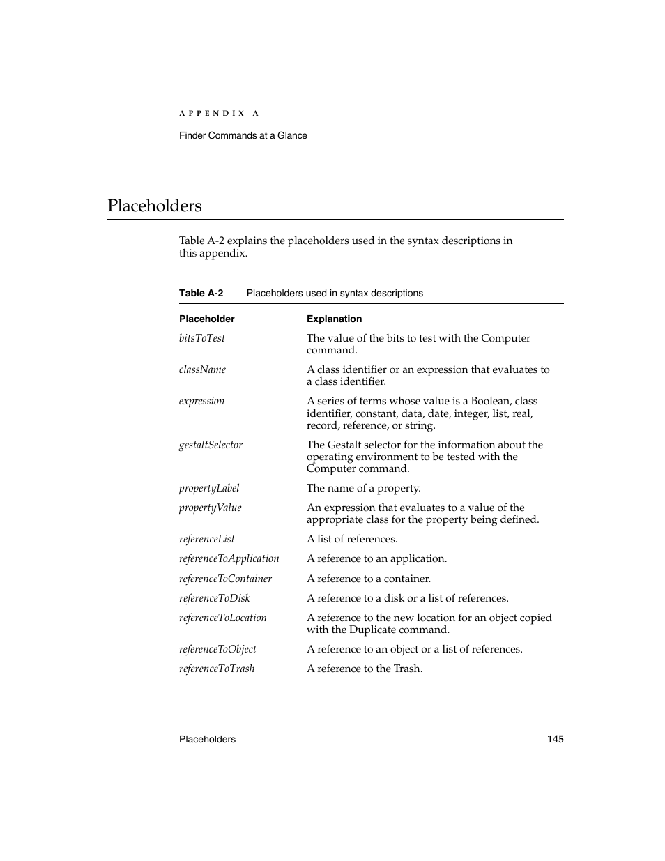 Placeholders a | Apple AppleScript Finder Guide User Manual | Page 157 / 168