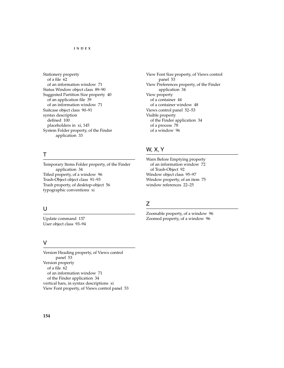 W, x, y | Apple AppleScript Finder Guide User Manual | Page 166 / 168