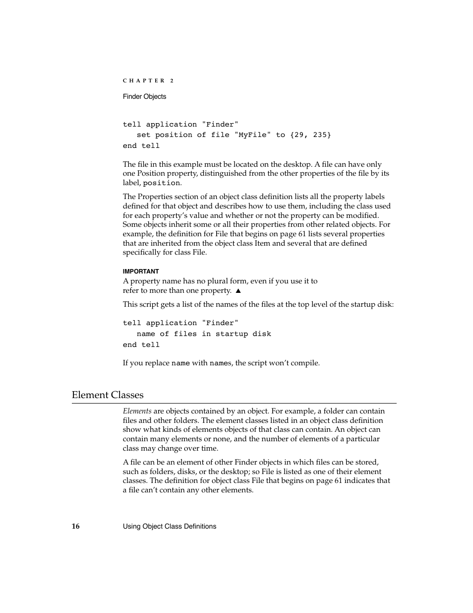 Element classes 2 | Apple AppleScript Finder Guide User Manual | Page 28 / 168