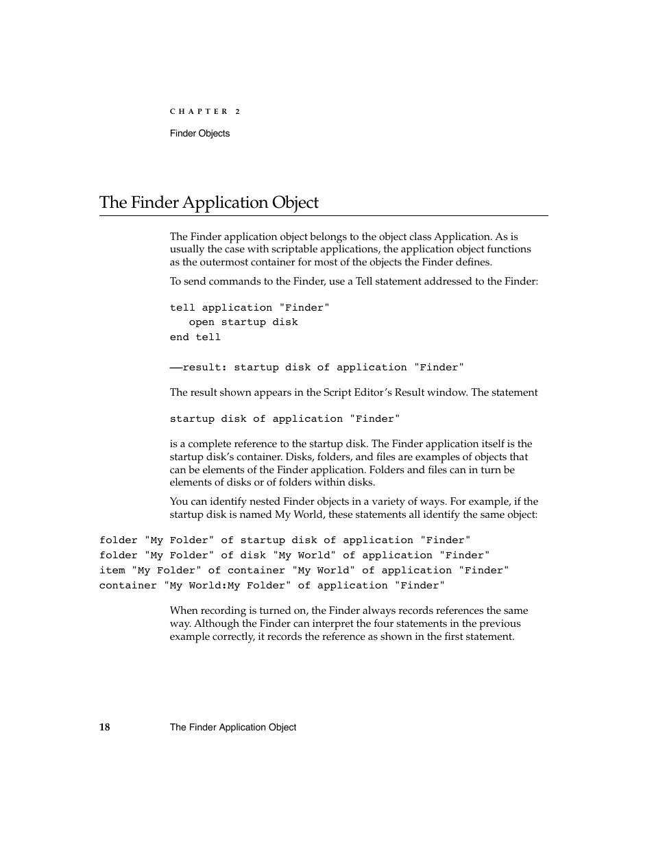 The finder application object 0 | Apple AppleScript Finder Guide User Manual | Page 30 / 168