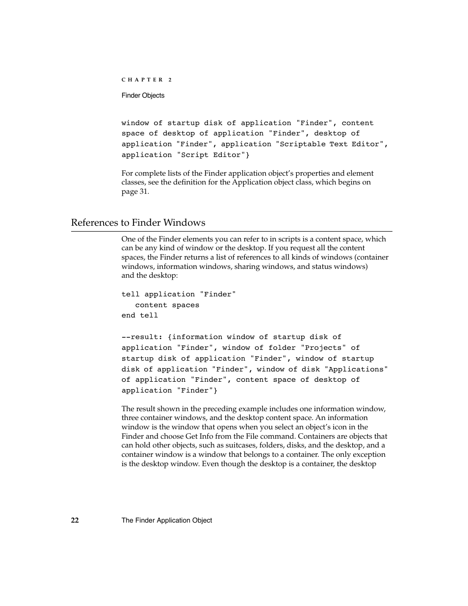 References to finder windows 2 | Apple AppleScript Finder Guide User Manual | Page 34 / 168