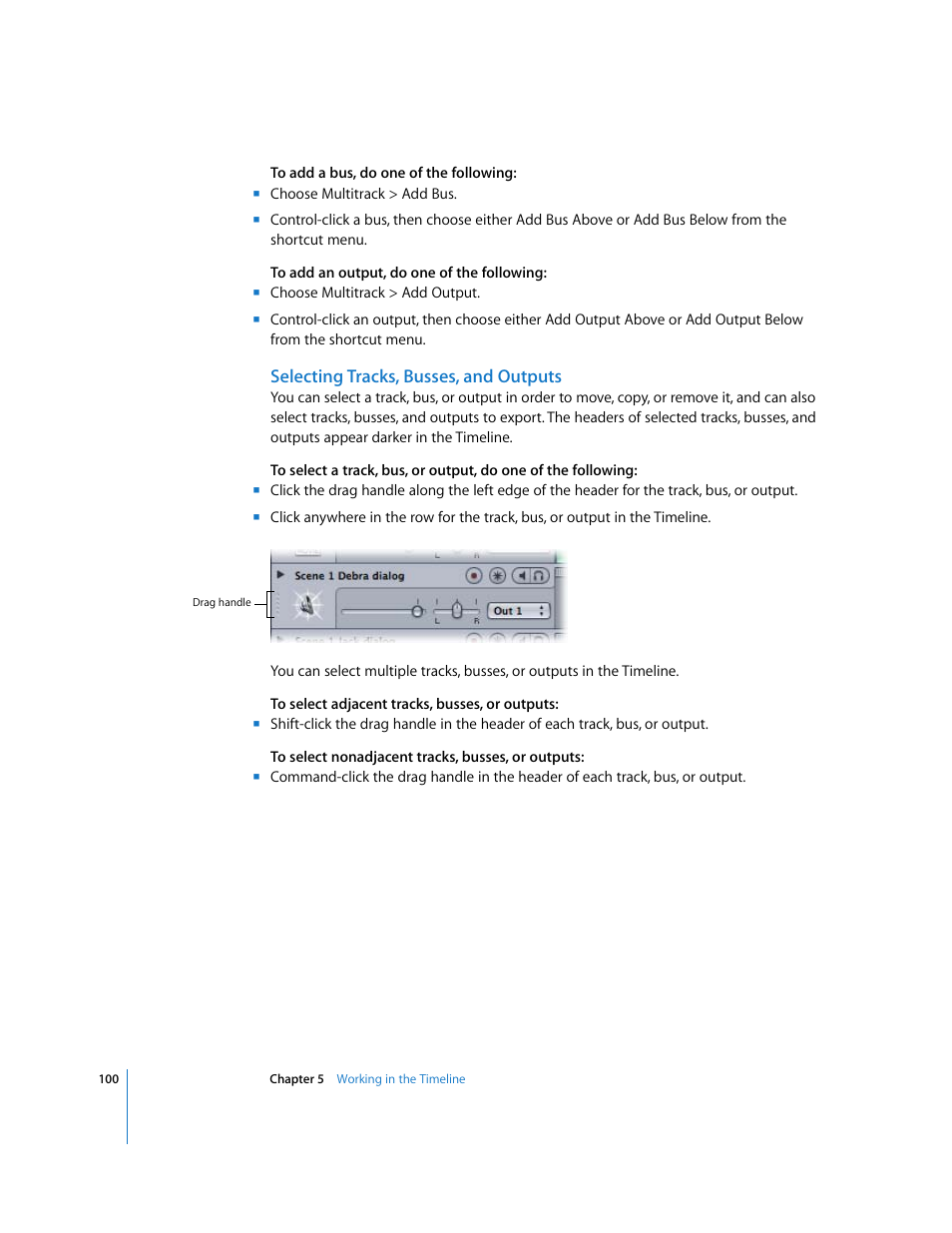 Selecting tracks, busses, and outputs | Apple Soundtrack Pro User Manual | Page 100 / 311