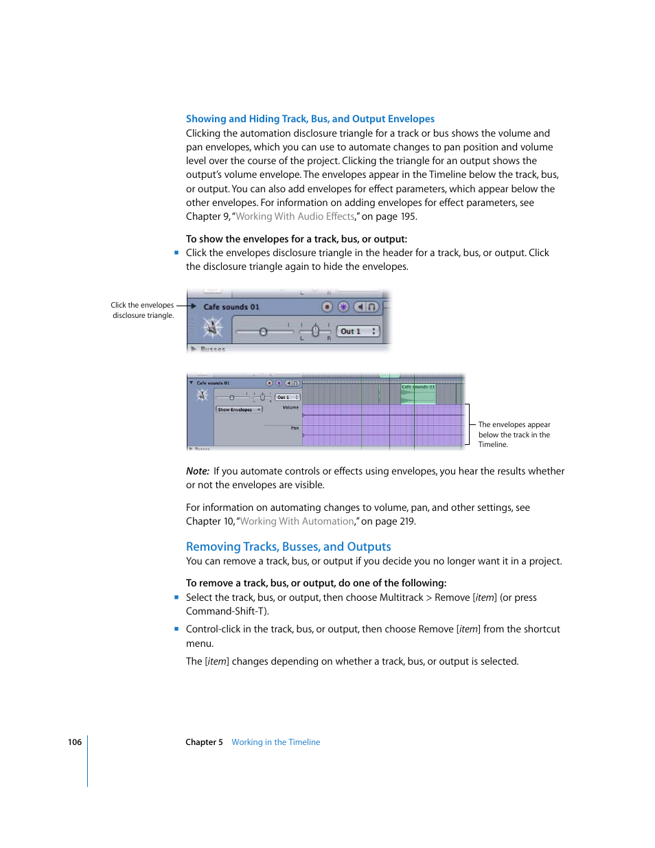Removing tracks, busses, and outputs | Apple Soundtrack Pro User Manual | Page 106 / 311