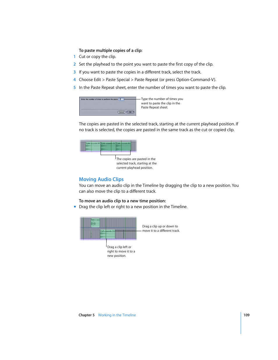 Moving audio clips | Apple Soundtrack Pro User Manual | Page 109 / 311