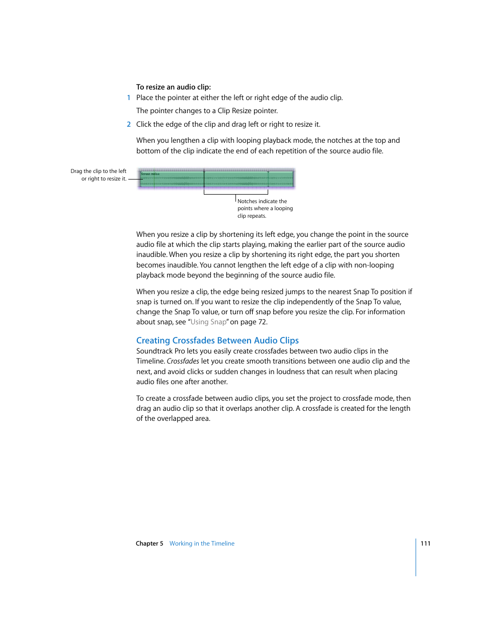 Creating crossfades between audio clips | Apple Soundtrack Pro User Manual | Page 111 / 311