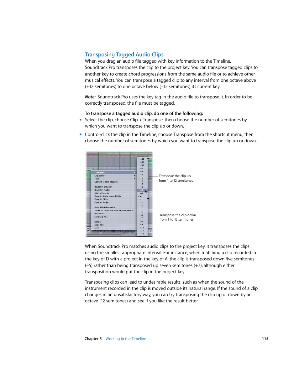Transposing tagged audio clips | Apple Soundtrack Pro User Manual | Page 115 / 311