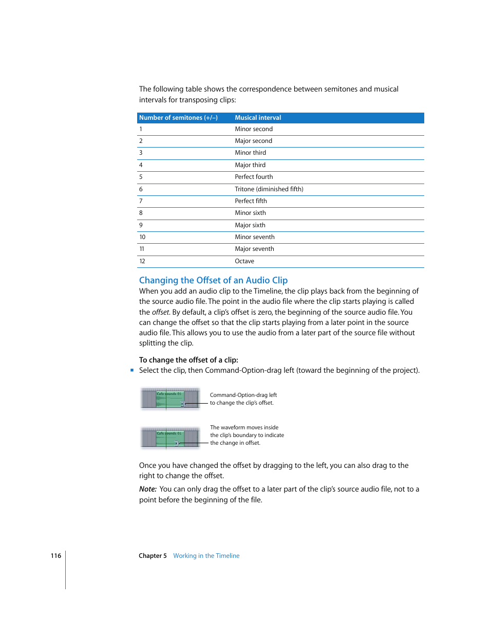 Changing the offset of an audio clip | Apple Soundtrack Pro User Manual | Page 116 / 311