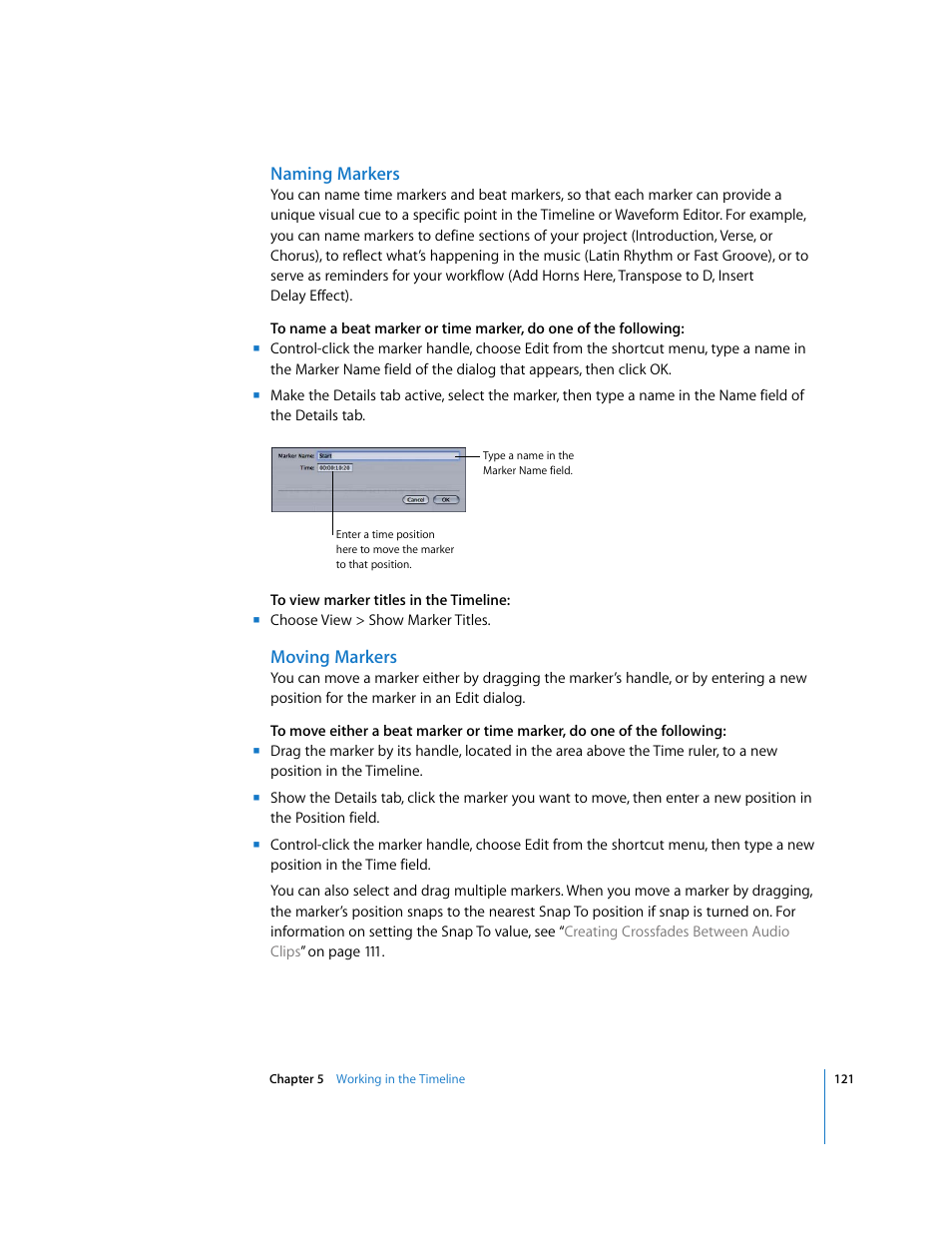 Naming markers, Moving markers | Apple Soundtrack Pro User Manual | Page 121 / 311