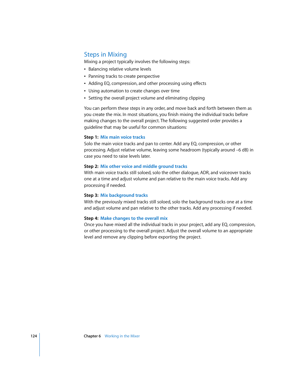 Steps in mixing | Apple Soundtrack Pro User Manual | Page 124 / 311