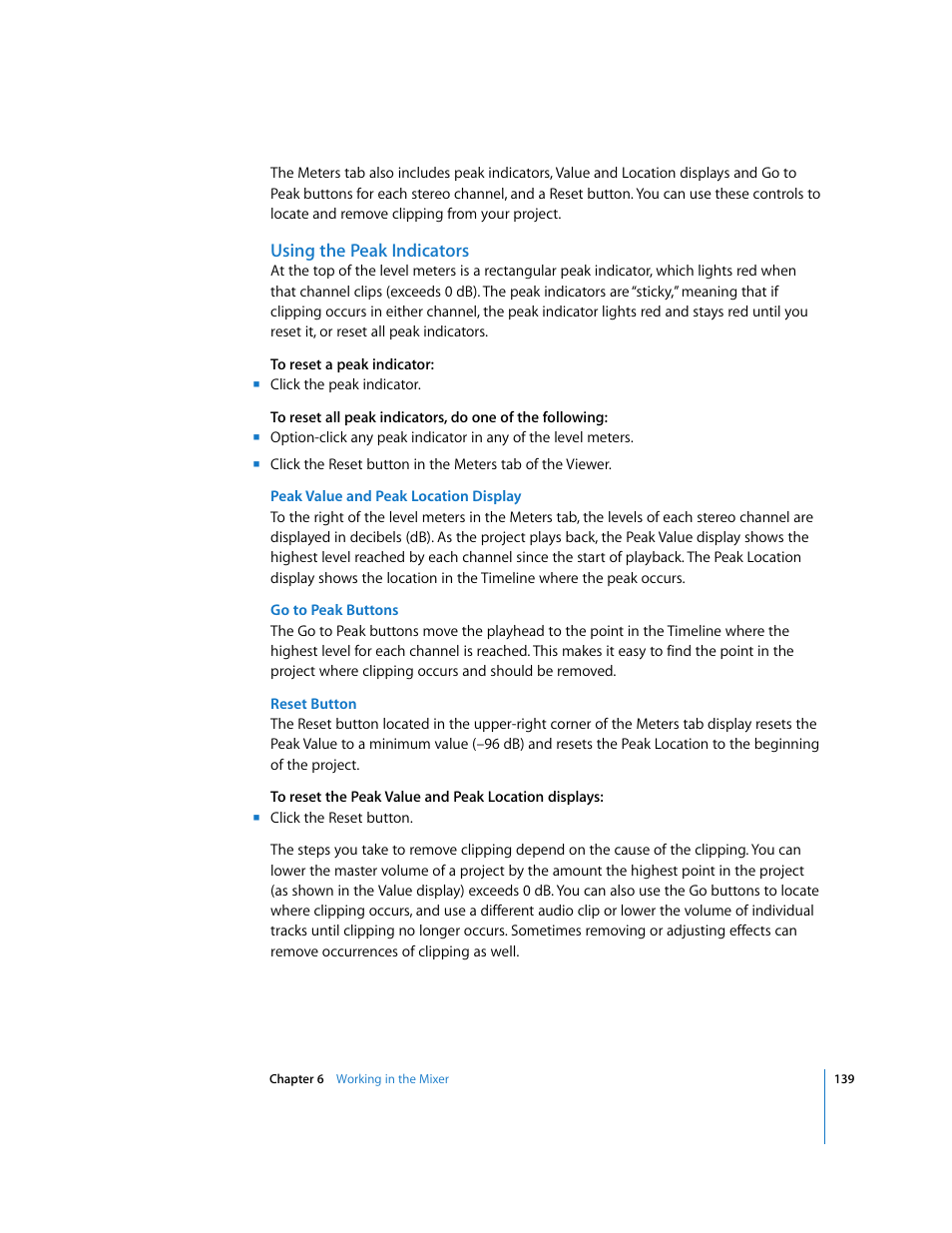 Using the peak indicators | Apple Soundtrack Pro User Manual | Page 139 / 311