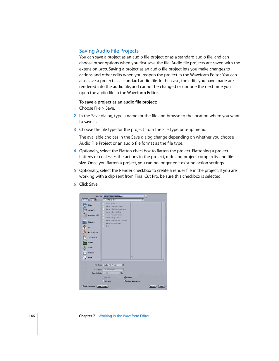 Saving audio file projects | Apple Soundtrack Pro User Manual | Page 146 / 311
