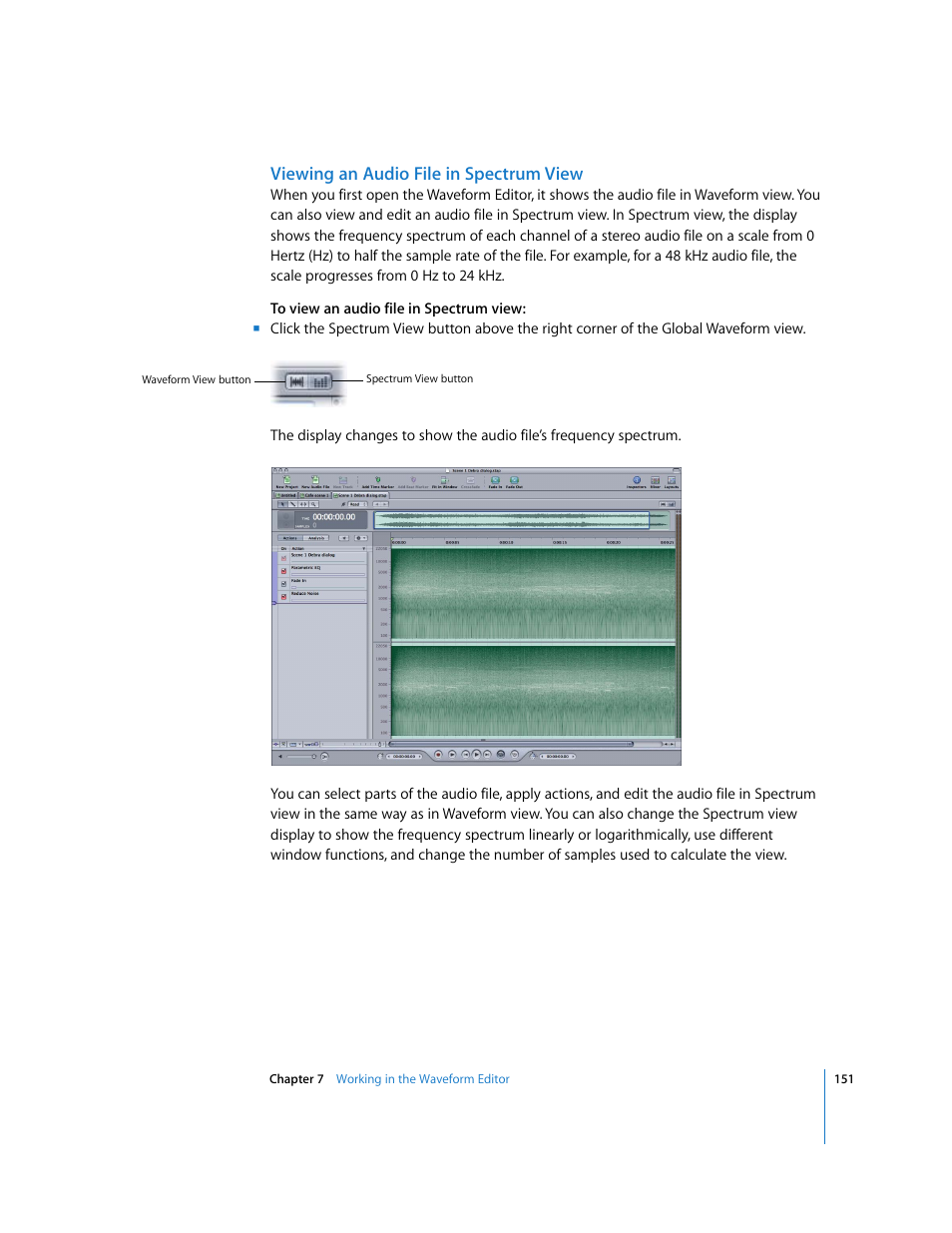 Viewing an audio file in spectrum view | Apple Soundtrack Pro User Manual | Page 151 / 311