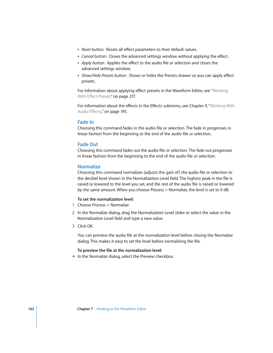 Fade in, Fade out, Normalize | Apple Soundtrack Pro User Manual | Page 162 / 311