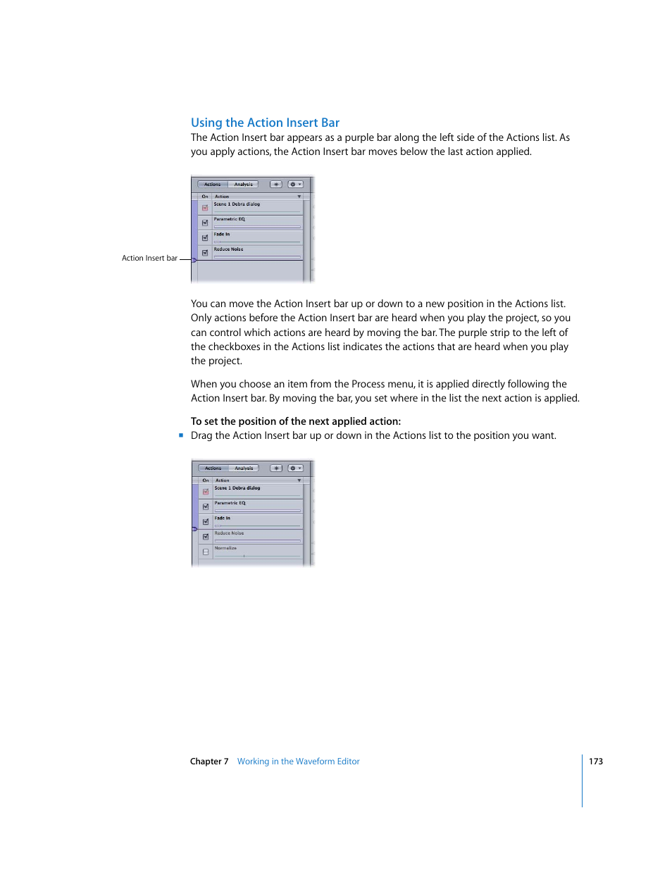 Using the action insert bar | Apple Soundtrack Pro User Manual | Page 173 / 311