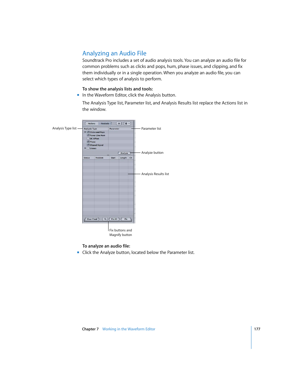 Analyzing an audio file | Apple Soundtrack Pro User Manual | Page 177 / 311