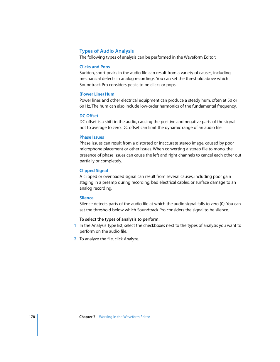Types of audio analysis | Apple Soundtrack Pro User Manual | Page 178 / 311
