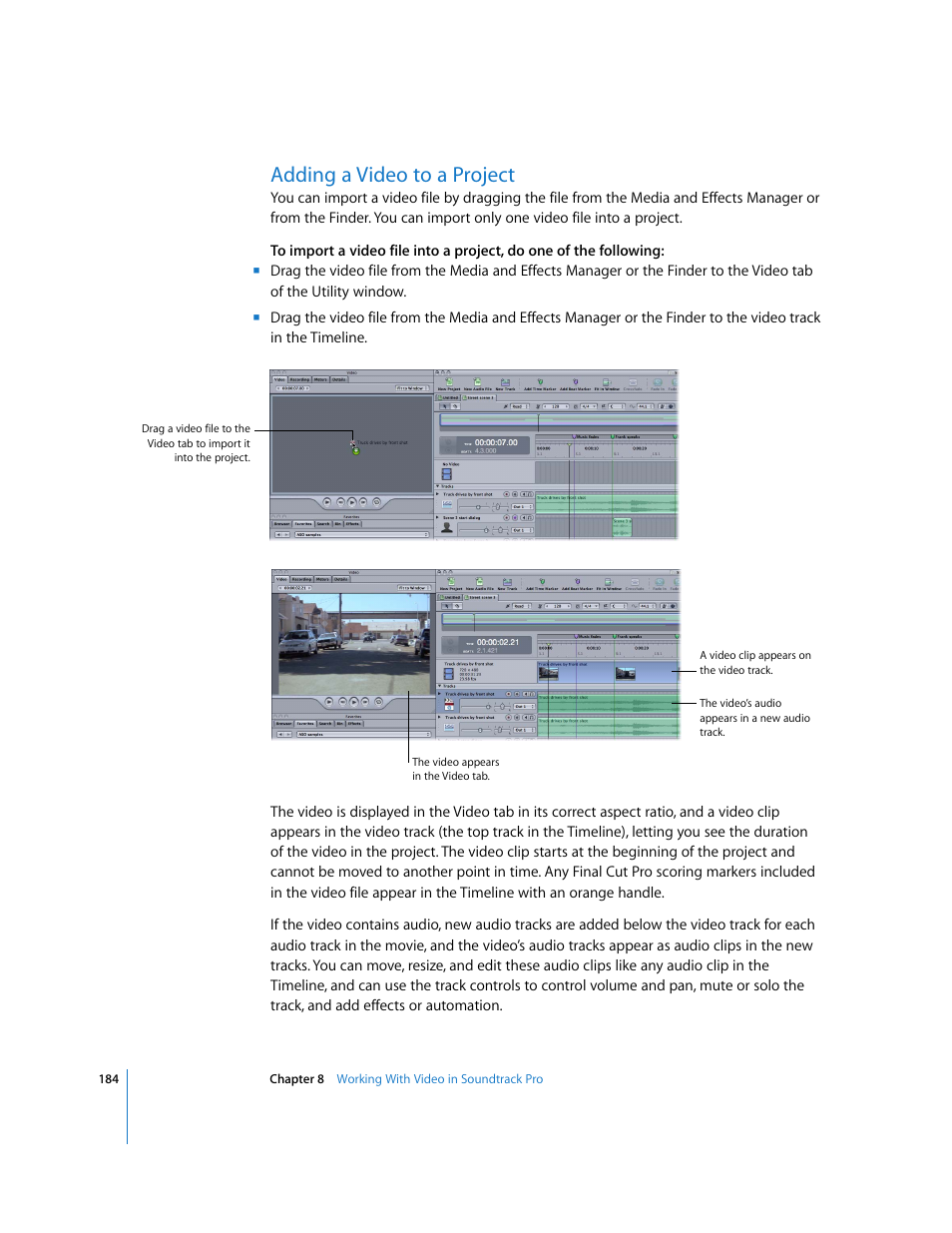 Adding a video to a project | Apple Soundtrack Pro User Manual | Page 184 / 311