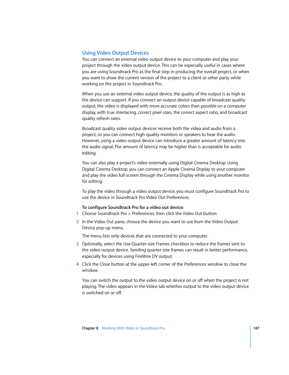 Using video output devices | Apple Soundtrack Pro User Manual | Page 187 / 311