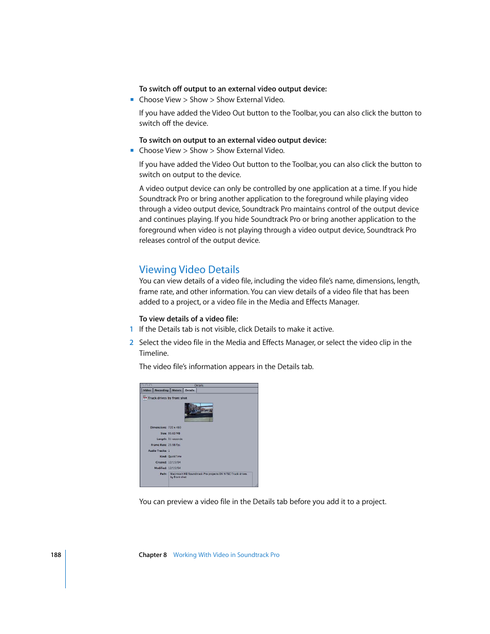 Viewing video details | Apple Soundtrack Pro User Manual | Page 188 / 311