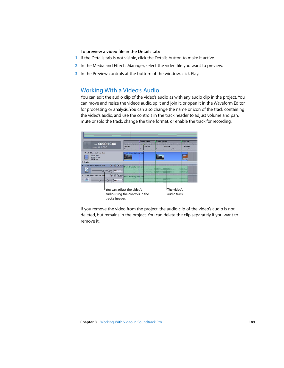Working with a video’s audio | Apple Soundtrack Pro User Manual | Page 189 / 311