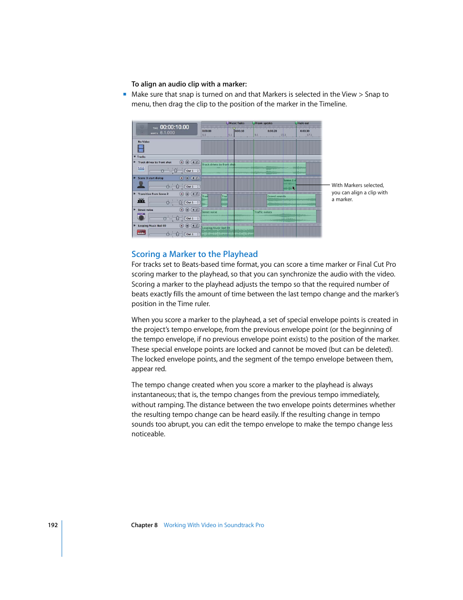 Scoring a marker to the playhead | Apple Soundtrack Pro User Manual | Page 192 / 311