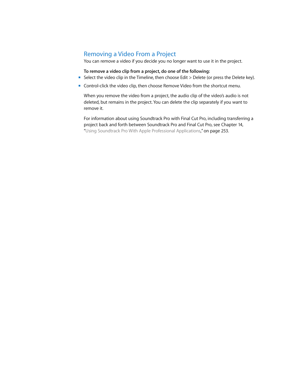 Removing a video from a project | Apple Soundtrack Pro User Manual | Page 194 / 311