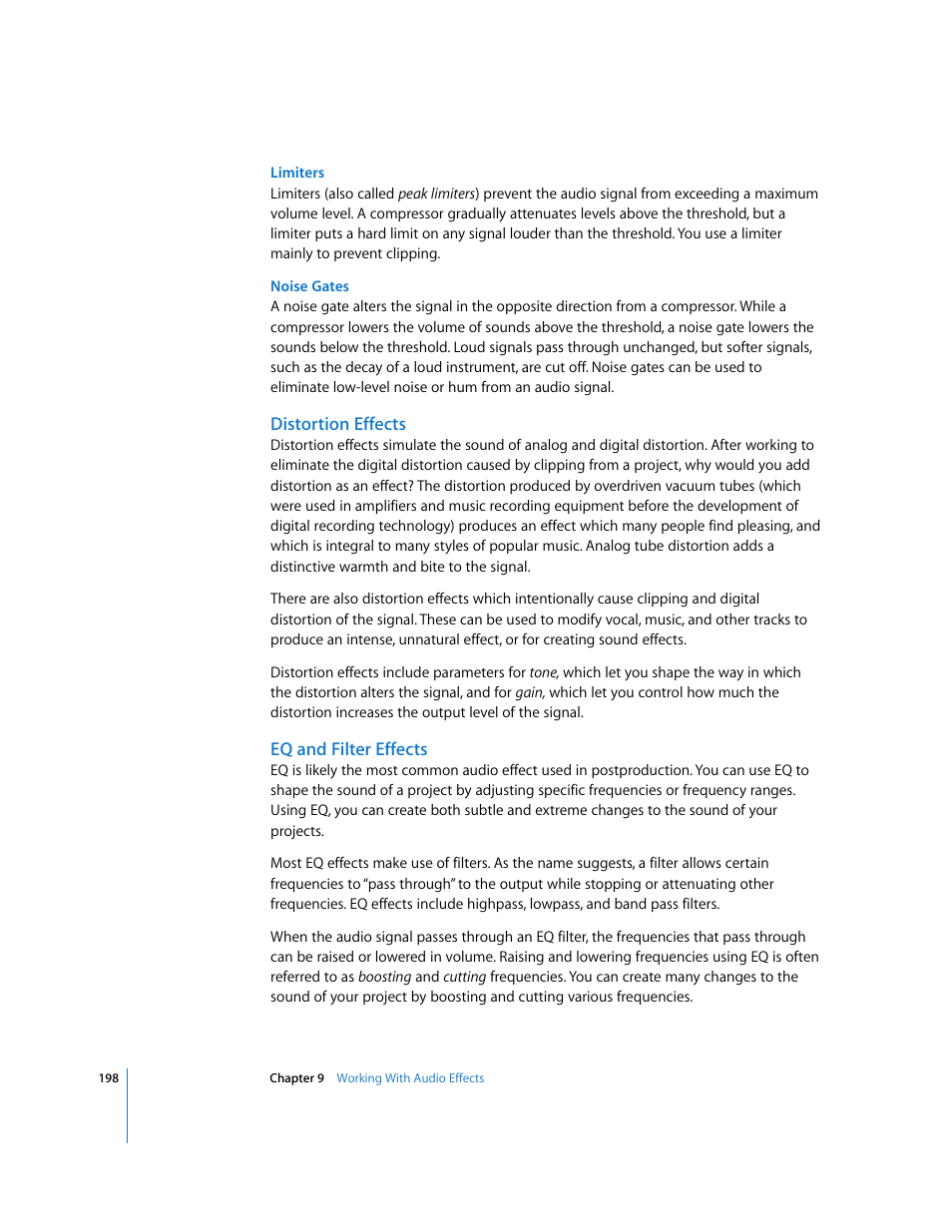 Distortion effects, Eq and filter effects | Apple Soundtrack Pro User Manual | Page 198 / 311