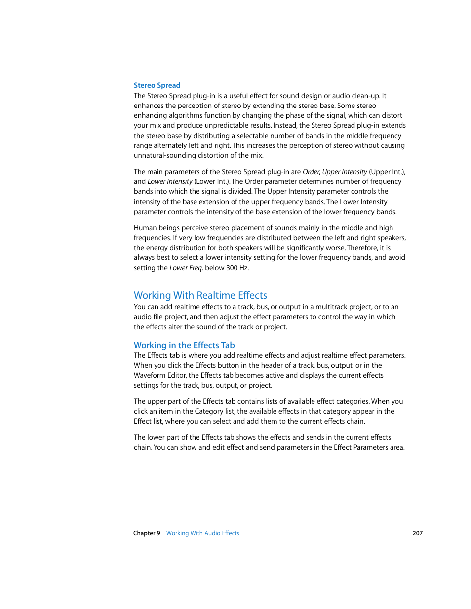 Working with realtime effects, Working in the effects tab | Apple Soundtrack Pro User Manual | Page 207 / 311