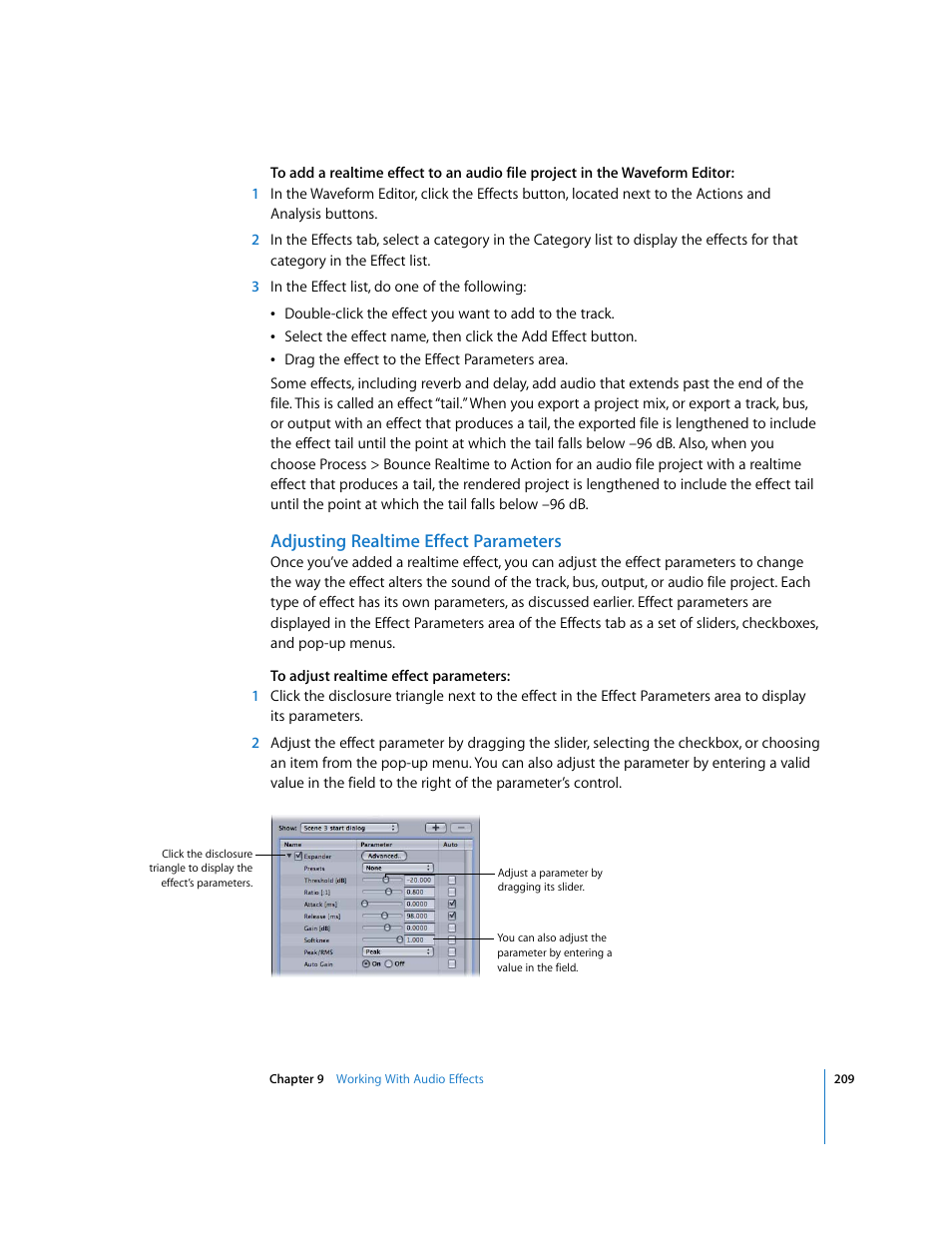 Adjusting realtime effect parameters | Apple Soundtrack Pro User Manual | Page 209 / 311