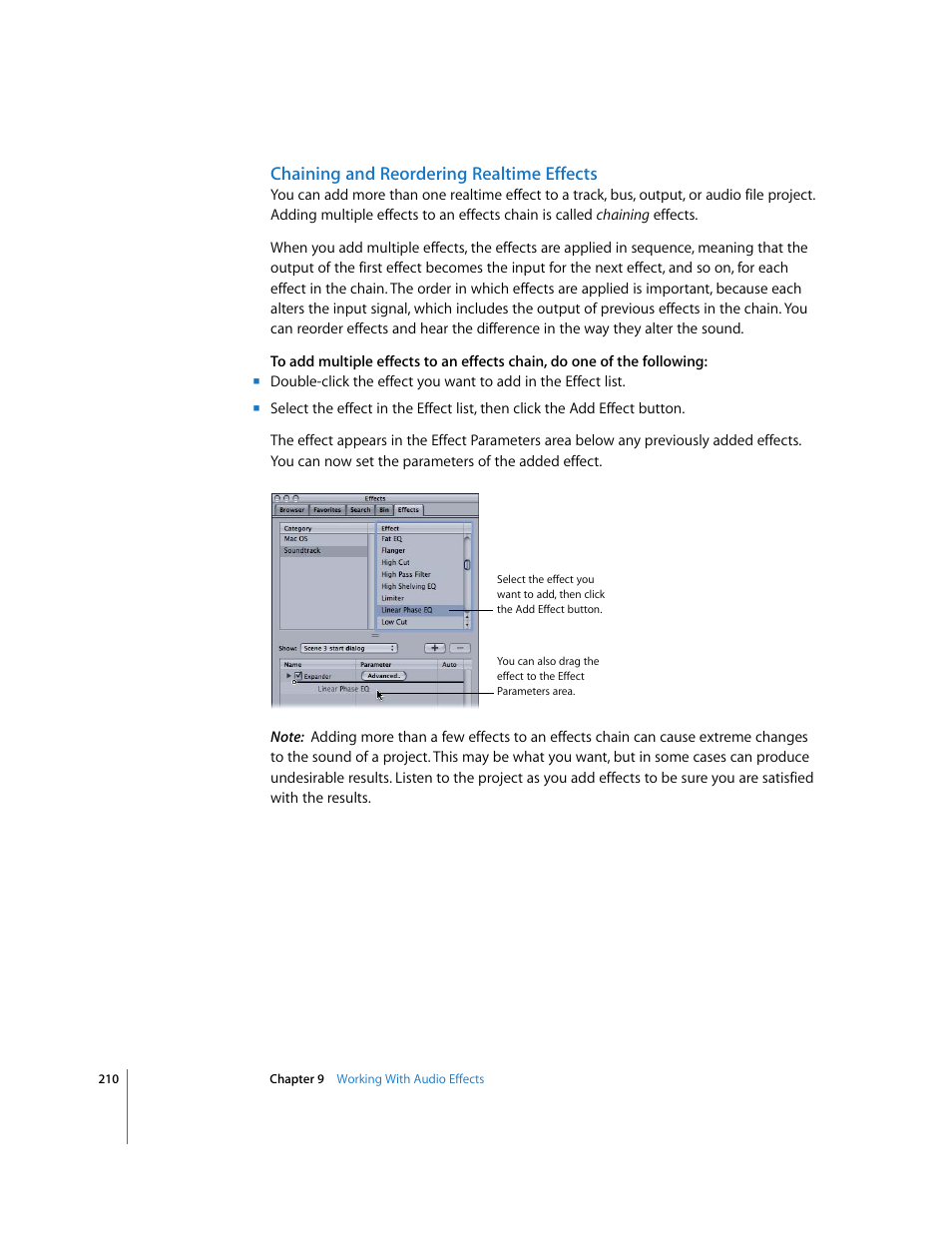 Chaining and reordering realtime effects | Apple Soundtrack Pro User Manual | Page 210 / 311