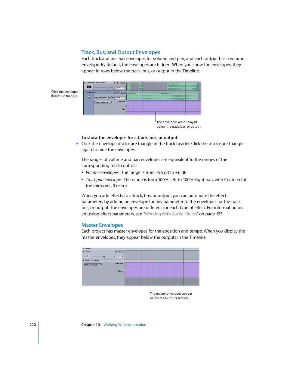 Track, bus, and output envelopes, Master envelopes | Apple Soundtrack Pro User Manual | Page 220 / 311
