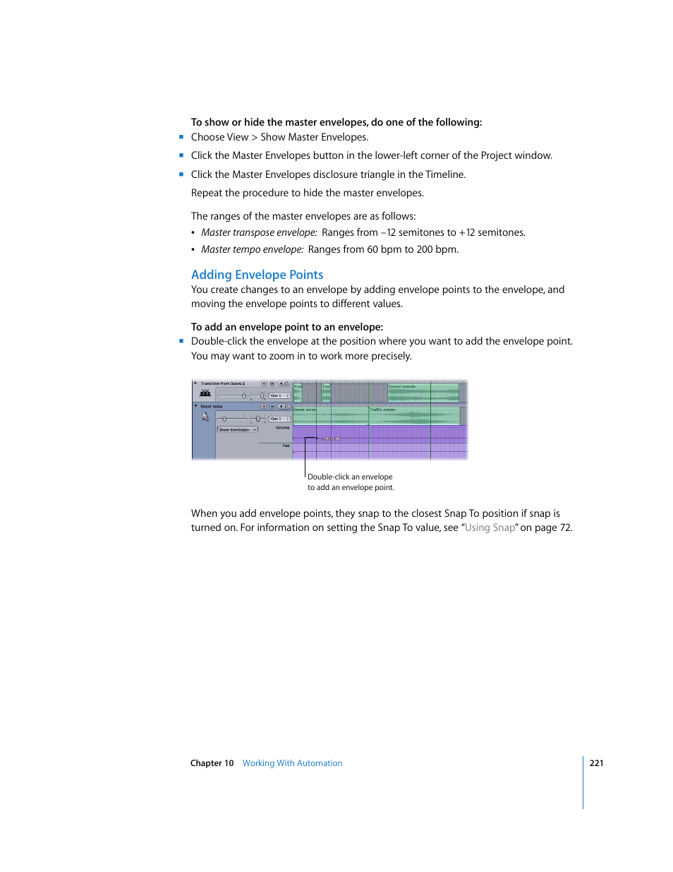 Adding envelope points | Apple Soundtrack Pro User Manual | Page 221 / 311