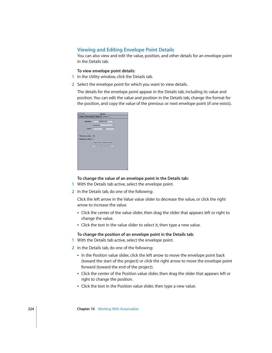 Viewing and editing envelope point details | Apple Soundtrack Pro User Manual | Page 224 / 311
