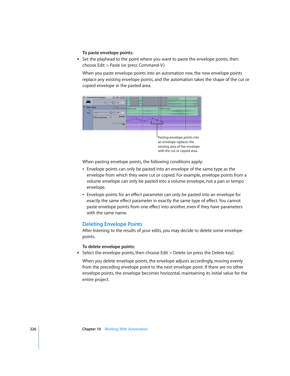 Deleting envelope points | Apple Soundtrack Pro User Manual | Page 226 / 311