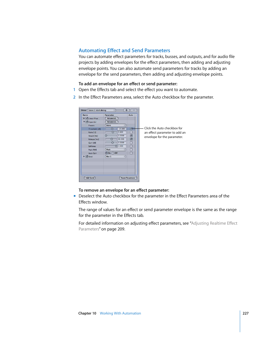 Automating effect and send parameters | Apple Soundtrack Pro User Manual | Page 227 / 311