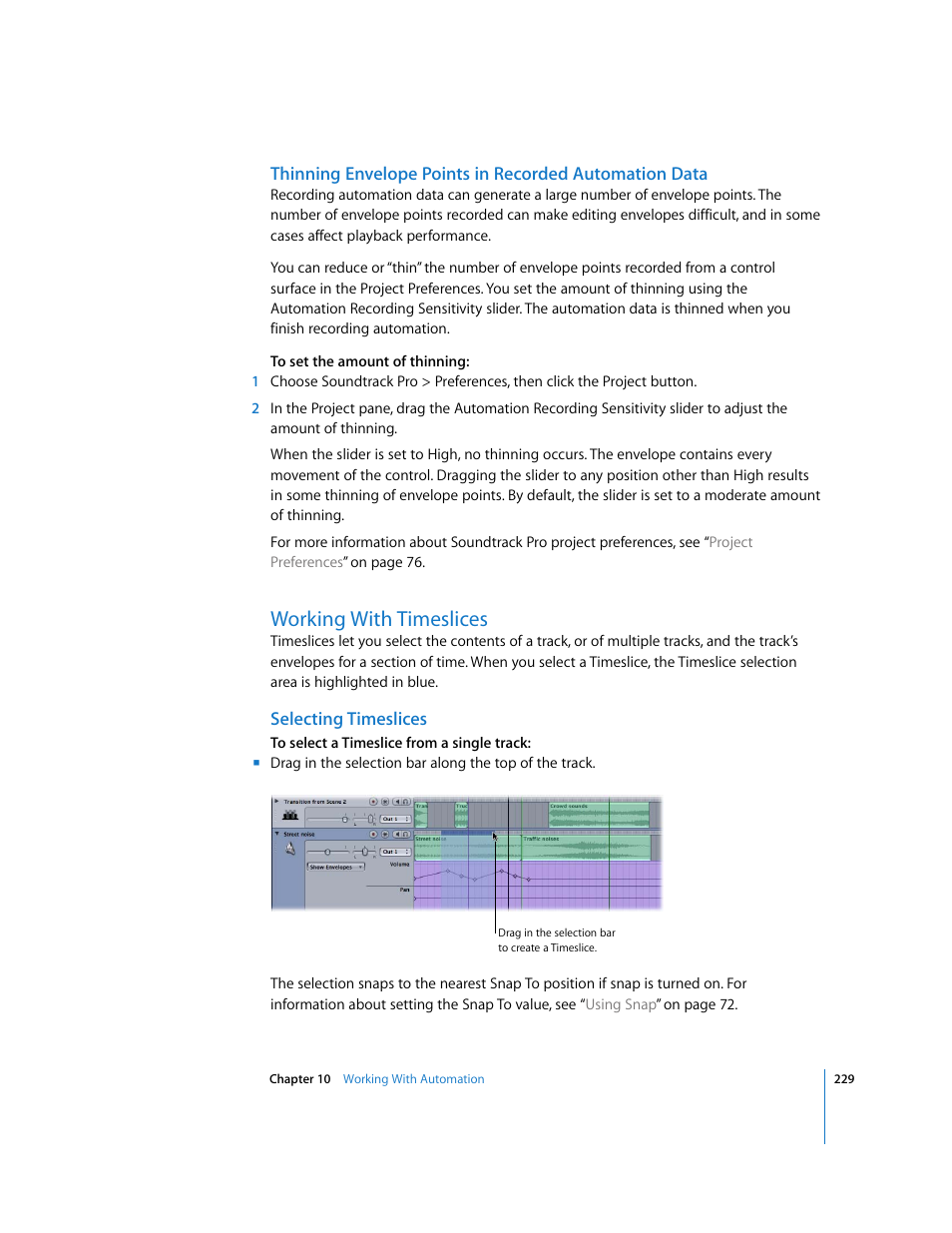 Working with timeslices, Selecting timeslices | Apple Soundtrack Pro User Manual | Page 229 / 311