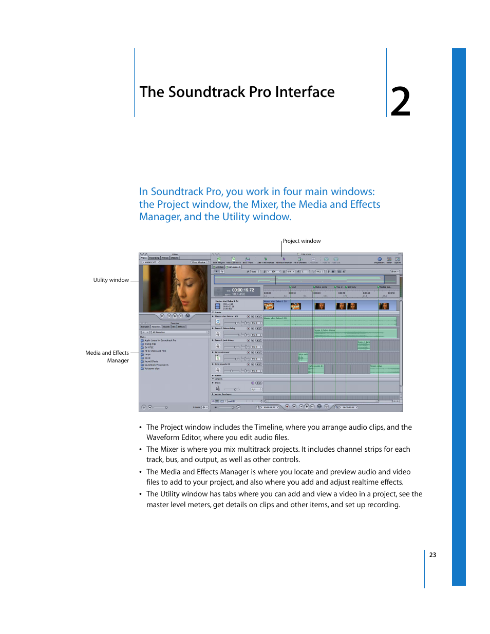 The soundtrack pro interface, Chapter 2, Ead chapter 2 | Apple Soundtrack Pro User Manual | Page 23 / 311