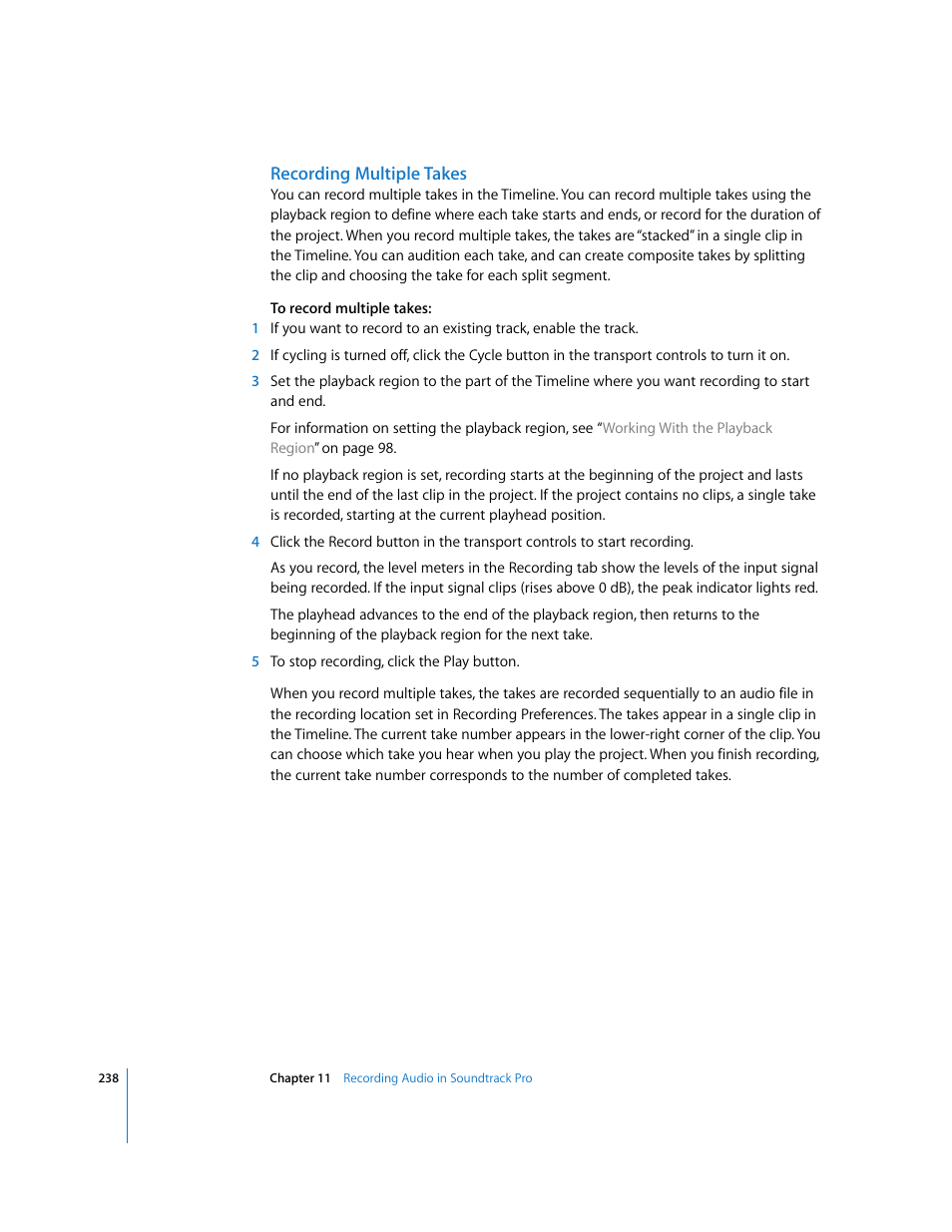 Recording multiple takes | Apple Soundtrack Pro User Manual | Page 238 / 311