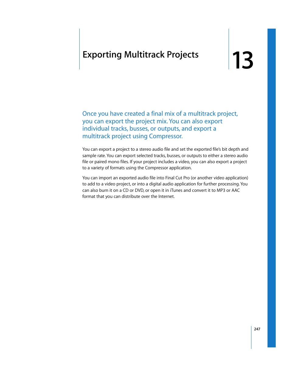 Exporting multitrack projects, Chapter 13 | Apple Soundtrack Pro User Manual | Page 247 / 311